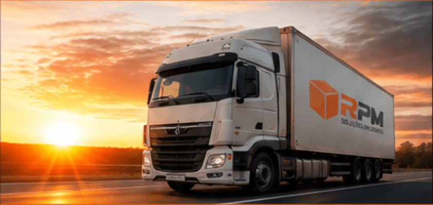 Carreta da RPM em rodovia ao pôr do sol