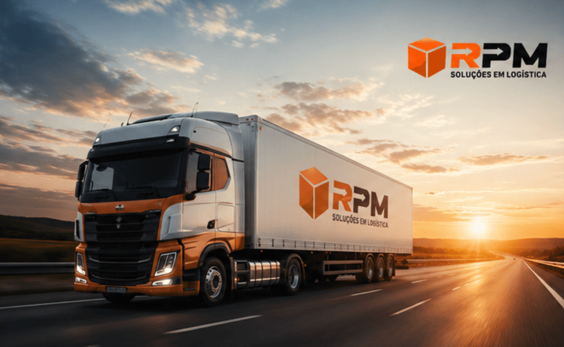 Caminhão da RPM em rodovia ao pôr do sol durante operação de transporte